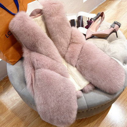 Women's Medium Long Fur Vest Coat