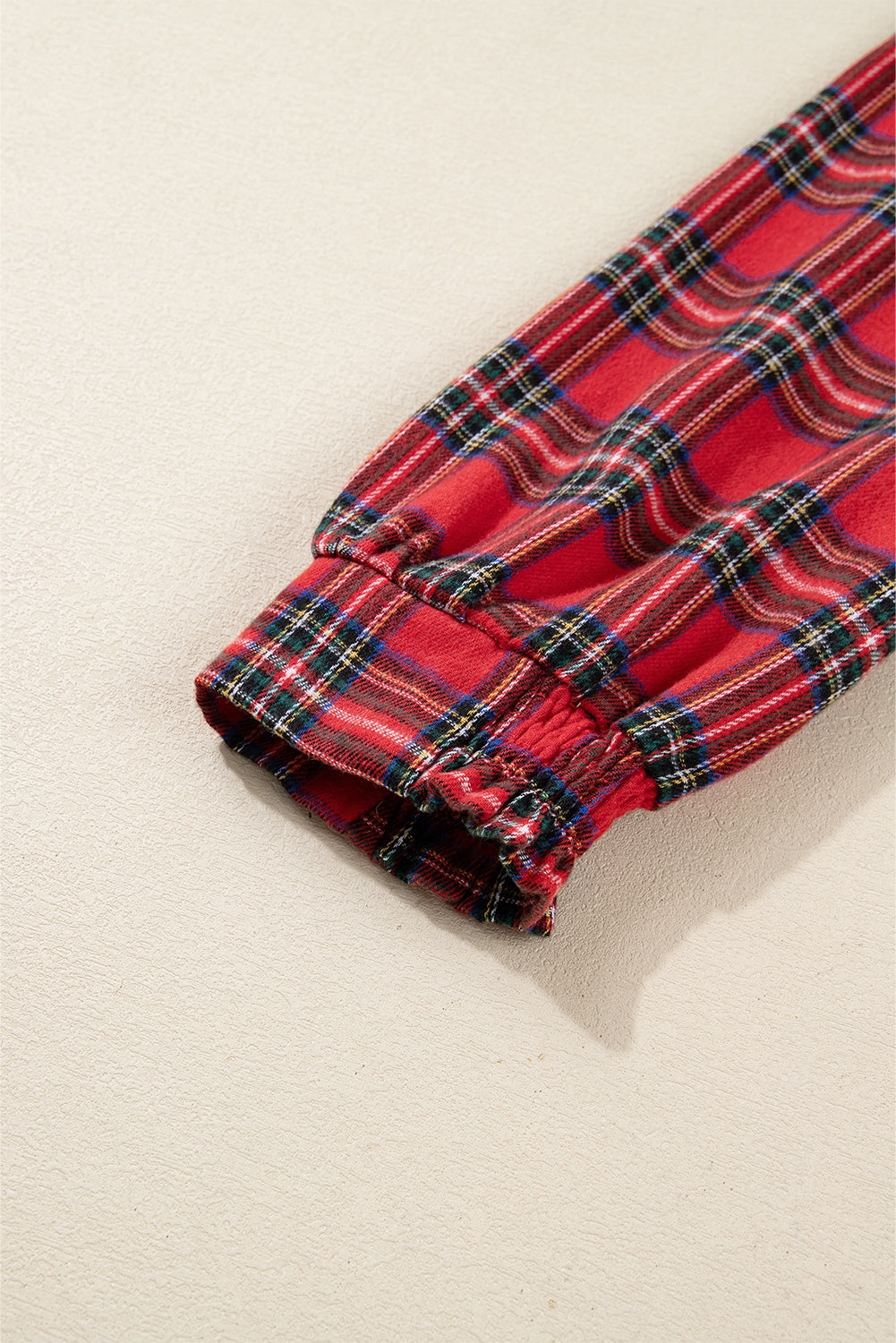 Red Christmas Plaid V Neck 3/4 Sleeve Tie Waist Ruffle Hem Long Dress