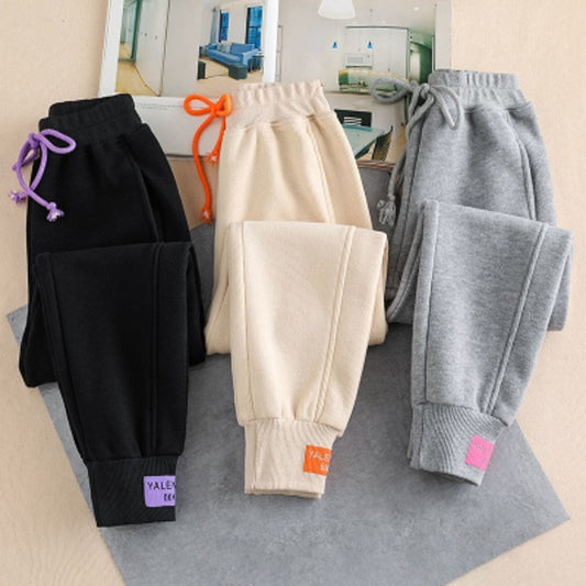 Loose-fit Tappered Trousers Children's Velvet Padded Slimming Sports Harem Sweatpants