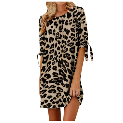 Women's Clothing Leopard Print Round Neck Dress