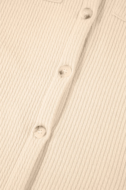 Apricot Solid Color Corduroy Buttoned Long Sleeve Shacket