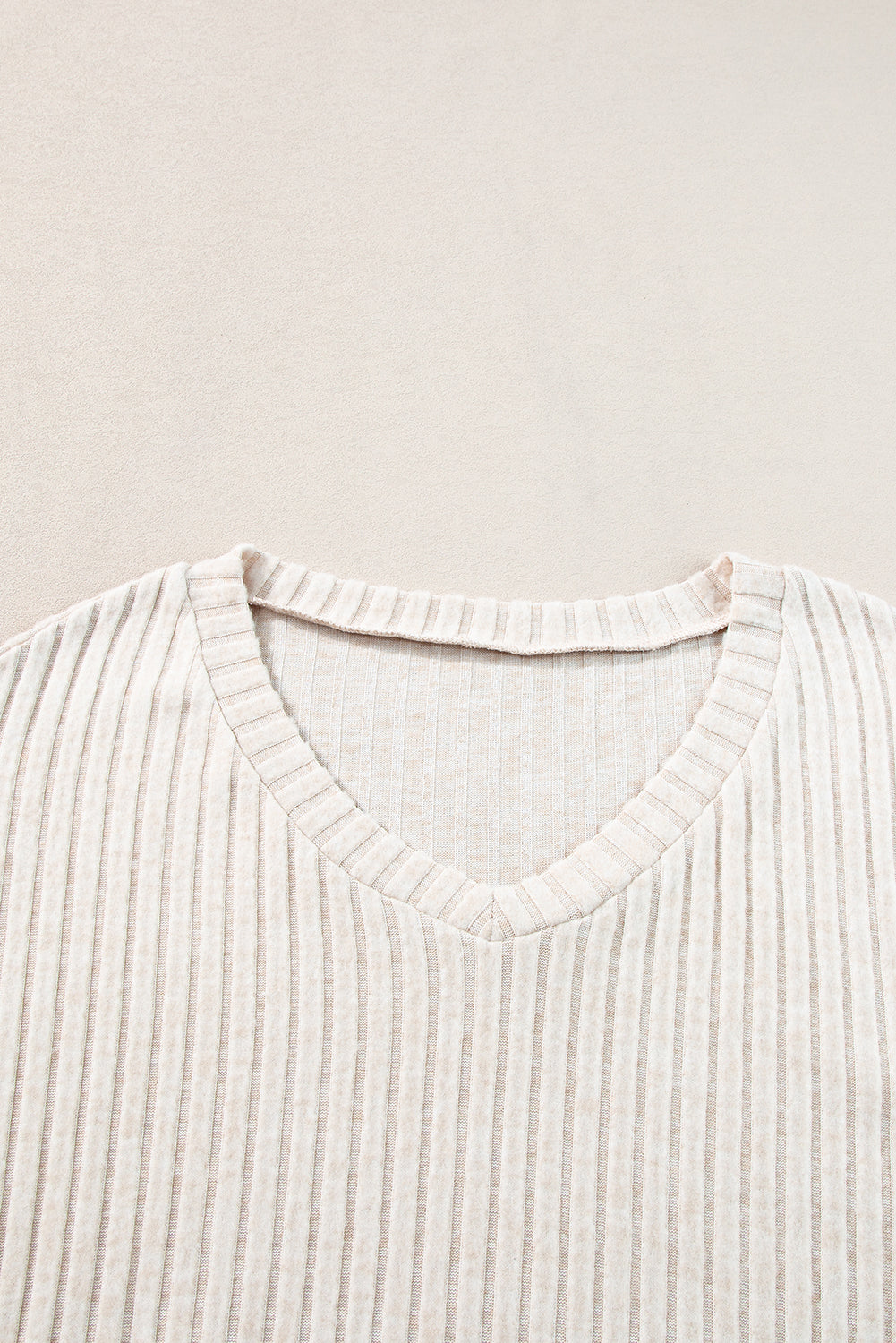 Apricot Ribbed Knit Loose Long Sleeve Top Skinny Pants Set