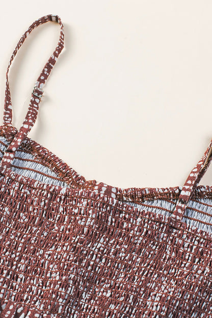 Brown Dotty Printed Puffy Trouser Legs Sleeveless Jumpsuit