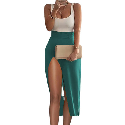 New European And American Women's Clothing High Waist Stitching Slim Fit Vest Dress