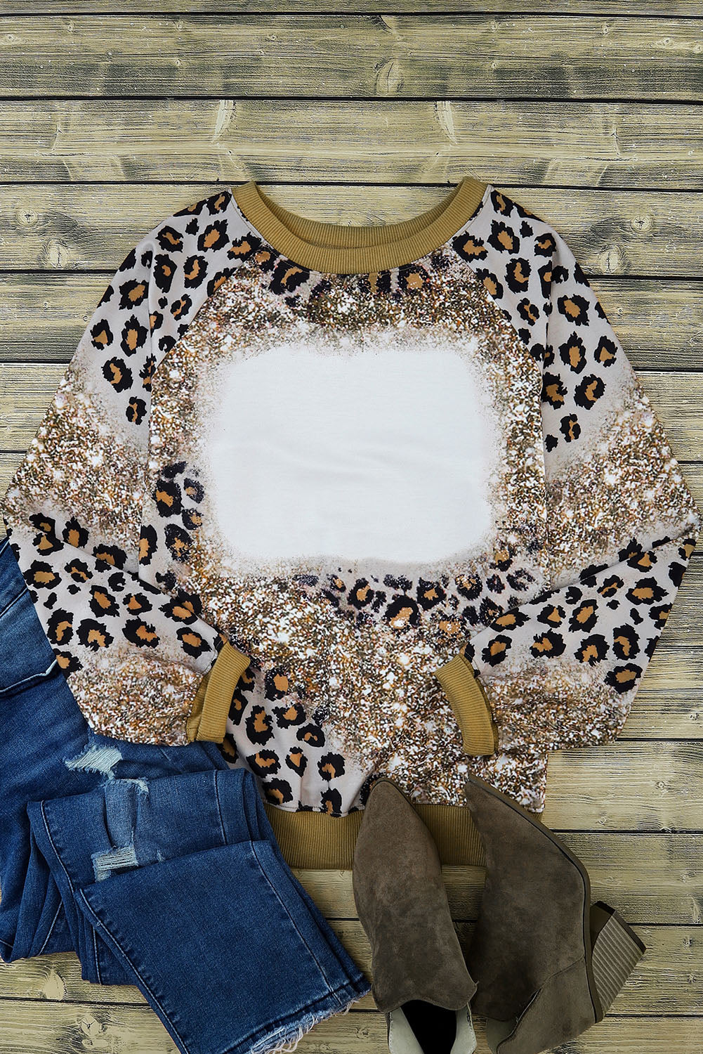 Leopard Bleached Tie Dye Leopard Print Long Sleeve Top