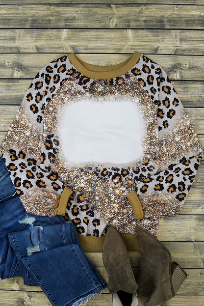 Leopard Bleached Tie Dye Leopard Print Long Sleeve Top