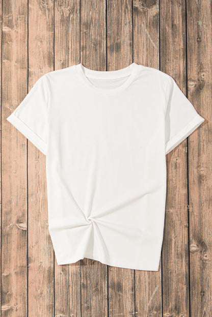 White Casual Plain Crew Neck Tee