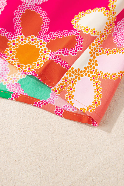 Multicolor Floral Print Smocked Square Neck Ruffles Blouse