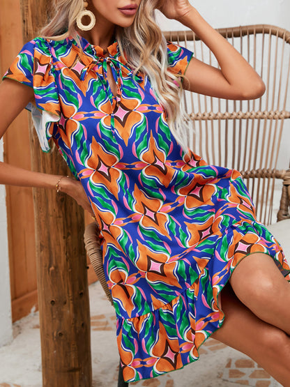 European And American Women's Clothing Dress Summer Print Lotus Leaf Skirt