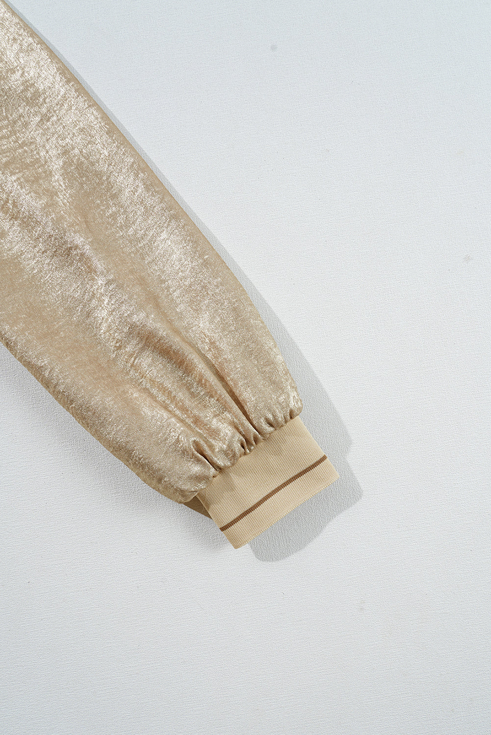 Pale Khaki Metallic Zip up Baseball Jacket