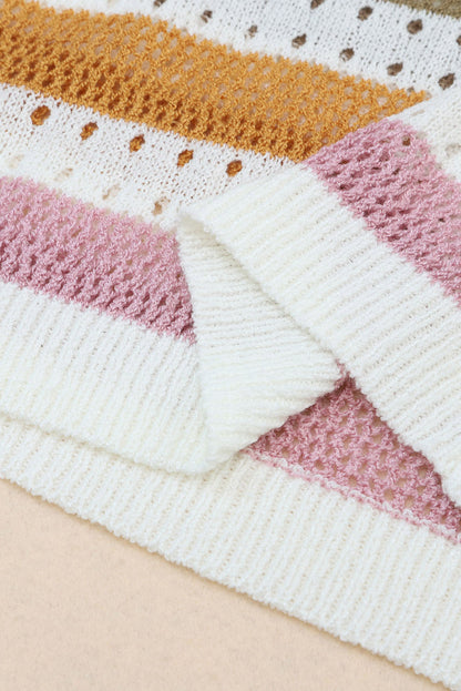 Striped Hollowed Knitted Loose Sweater