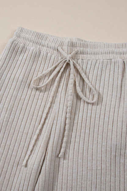 Pink Plain Ribbed Loose Fit Two Piece Lounge Set