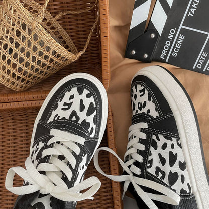 Women's Casual Winter Leopard Print With Velvet Canvas Shoes