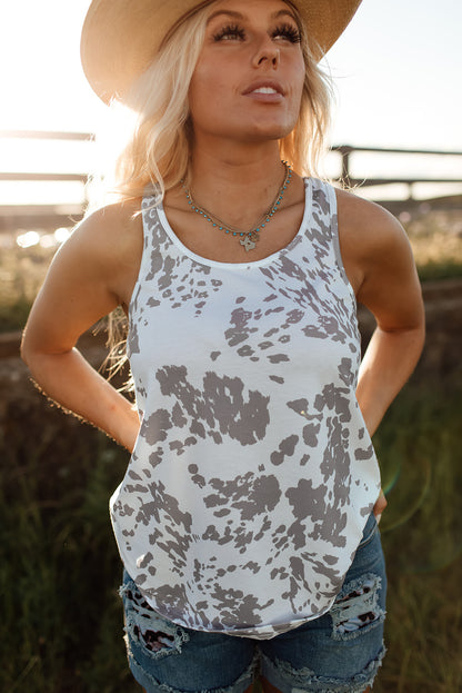 Brown Cow Print Racerback Tank Top