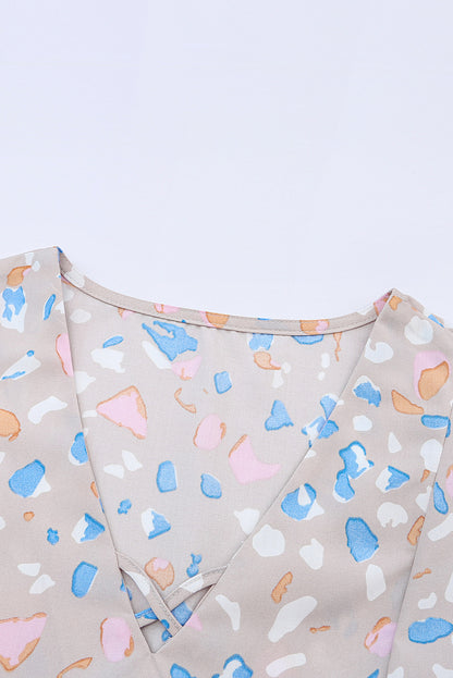 Rose Printed Crisscross Decor V Neck Flutter Sleeve Dress