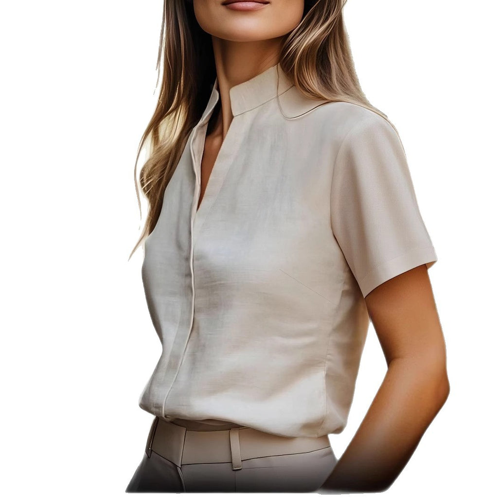 Stylish New Short-sleeve Loose-fitting Shirt With A Small Stand-up Collarversatile And Easy To Pair