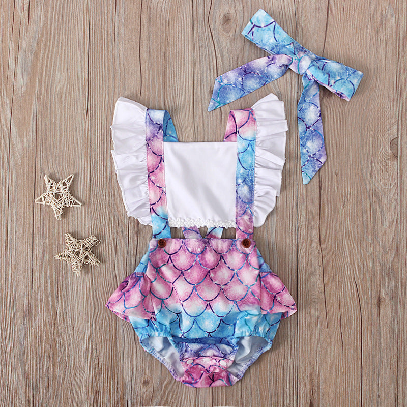 Summer Flying Sleeve Suspender Romper Top Bow Tie Towel Two-piece Children's Clothing