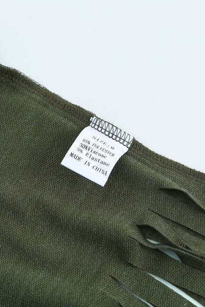 Red Fringe Hem V Neck T Shirt