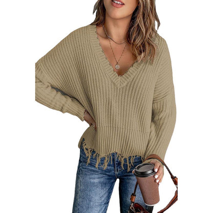 Autumn And Winter Fashion Women's Tassel Ripped Sweater Knitted