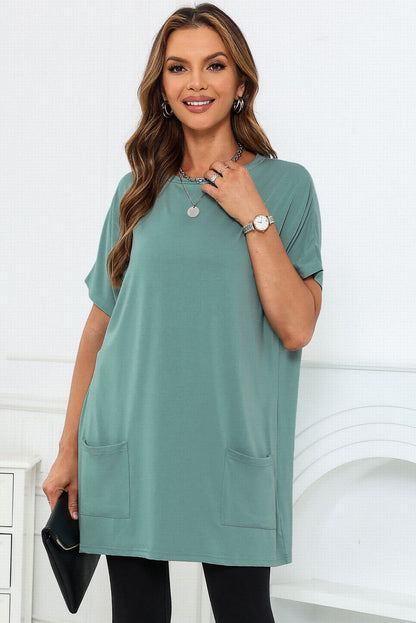 White Side Pockets Short Sleeve Tunic Top