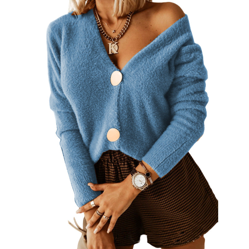 Women's Solid Color Body Loose Button Sweater
