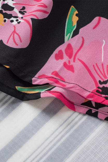 Multicolor Swirl Color Block Print Lantern Sleeve Shirt