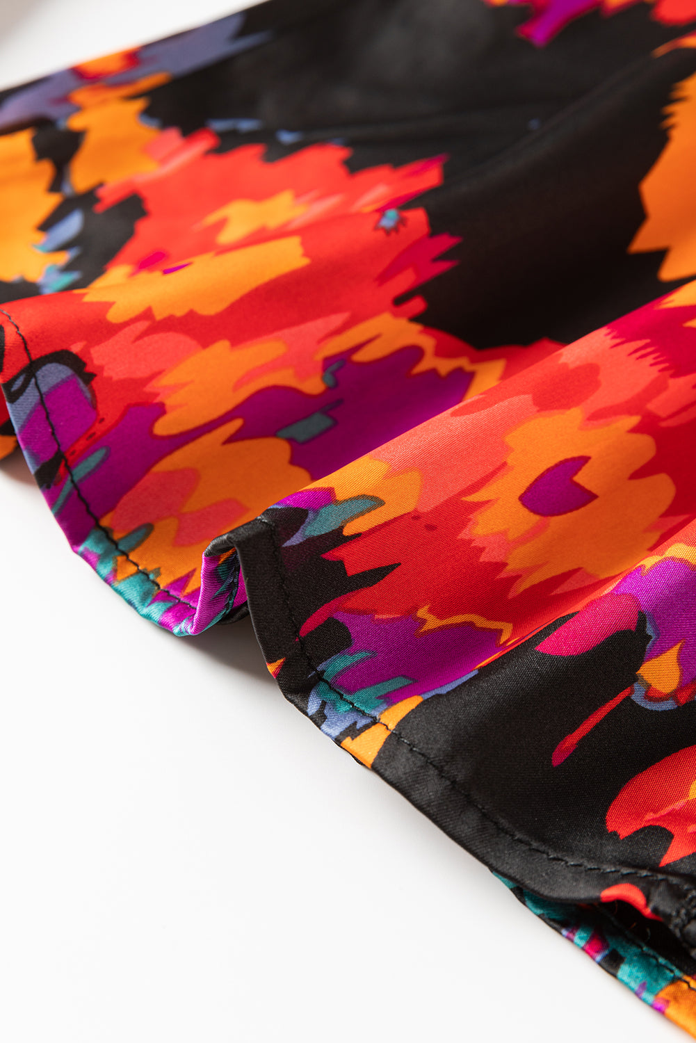 Black Abstract Print Pleated High Waist Maxi Dress