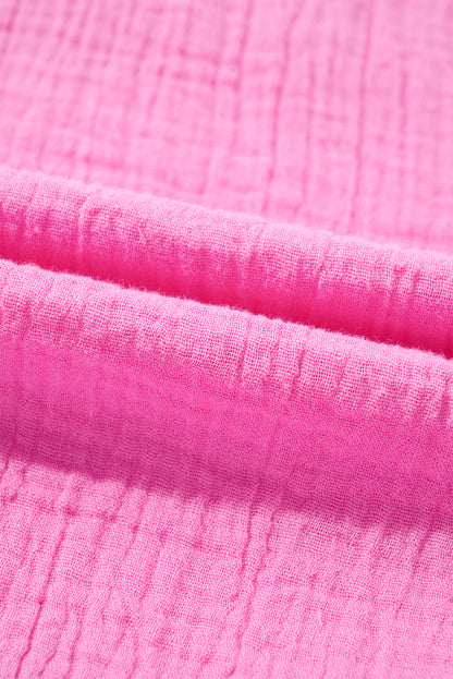 Bonbon Half Buttons Chest Pocket Drop Sleeve Plus Size Top