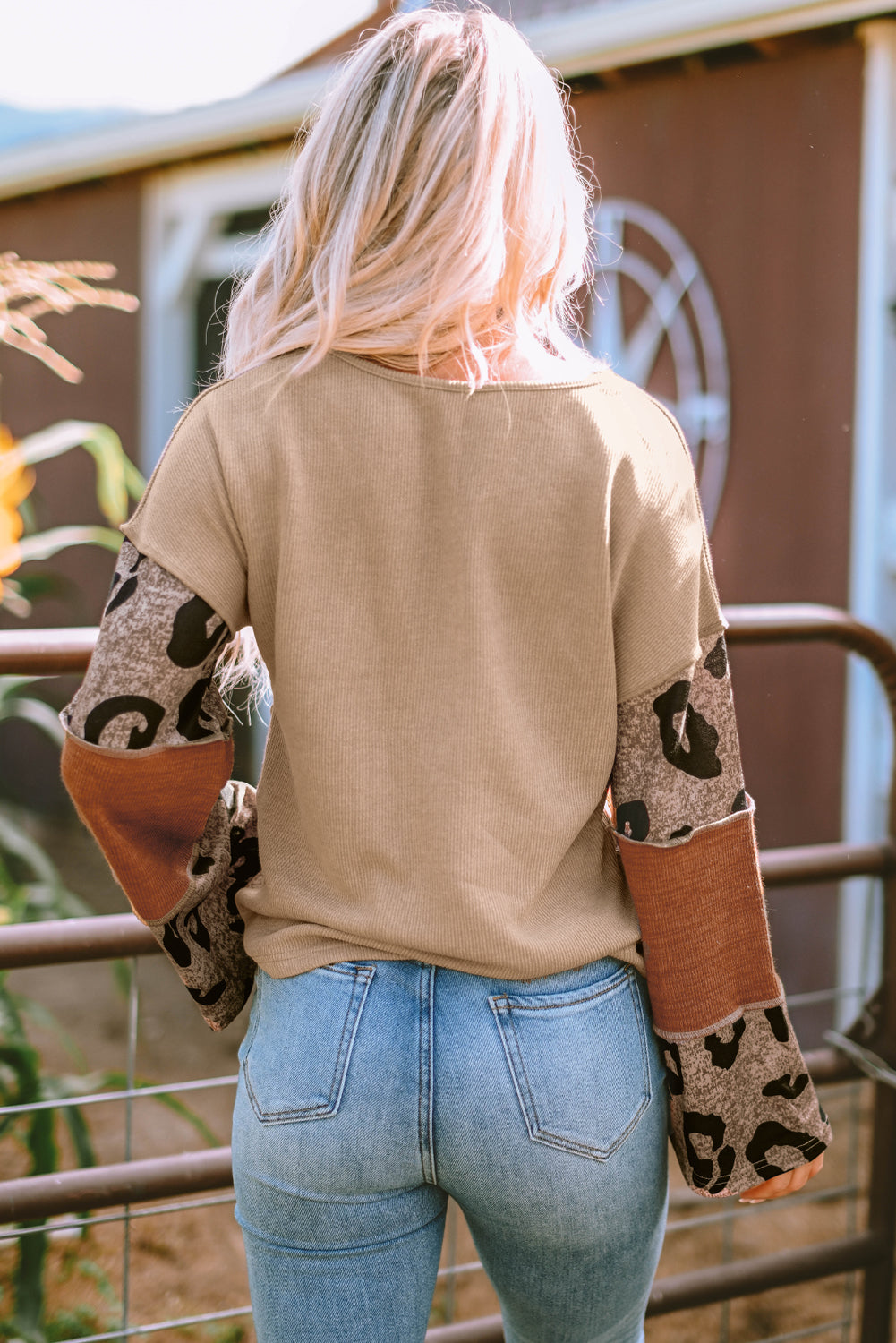 Multicolour Colorblock Patchwork V-Neck Loose Sleeve Knit Top