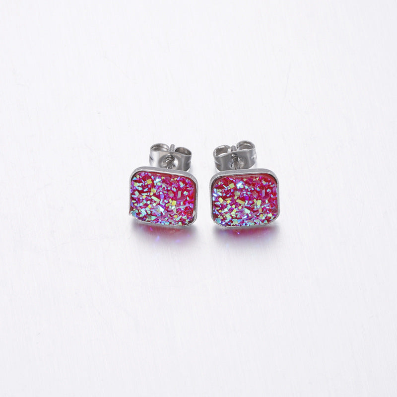 Girls' Sweet Personality Ear Studs Multi-specification Square Concave-convex Vug Starry Rhinestone Earrings