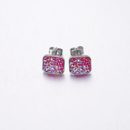 Girls' Sweet Personality Ear Studs Multi-specification Square Concave-convex Vug Starry Rhinestone Earrings