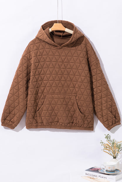 Light Grey Drop Shoulder Quilted Patchwork Kangaroo Pocket Hoodie