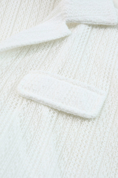 Beige Sheer Pattern Knit Pocketed Romper