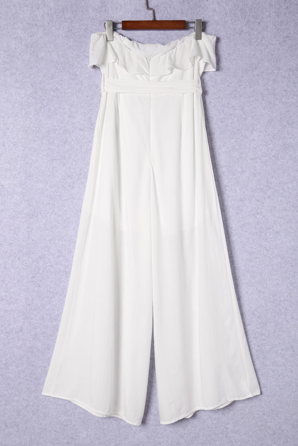 White Ruffled Bandeau Wide Leg Jumpsuit