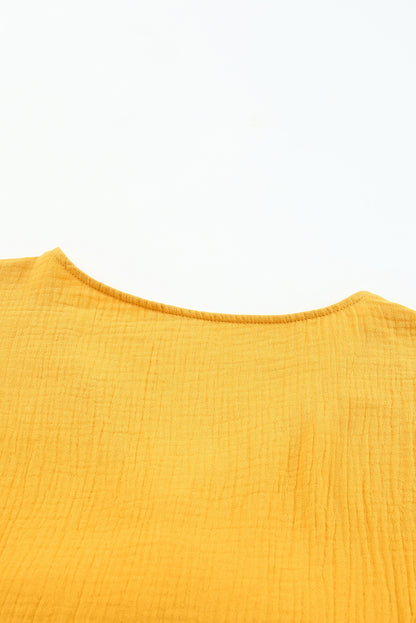 Yellow Button V Neck Crinkle Pocketed Romper