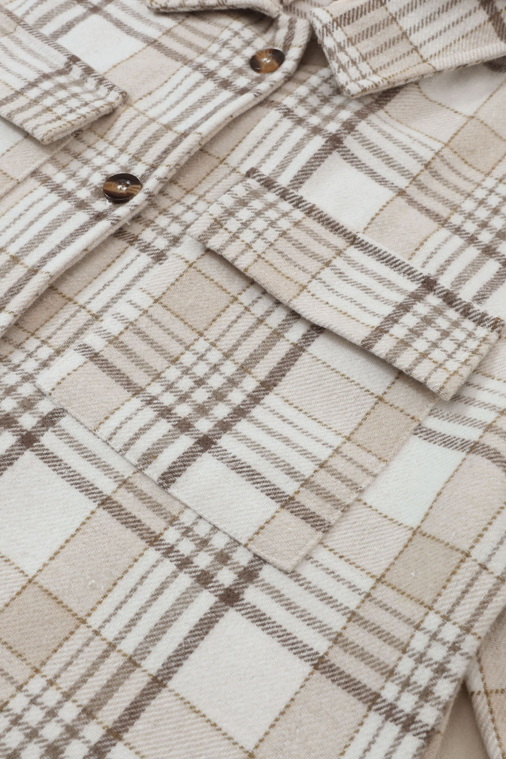 Khaki Printed Plus Size Plaid Print Contrast Hooded Shacket