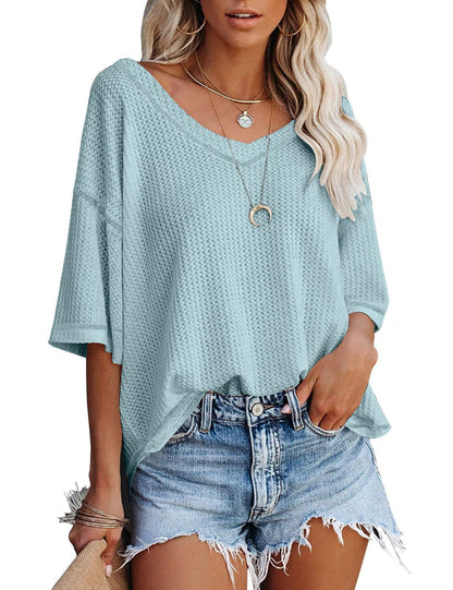 Solid Color Short Sleeve T-shirt Top Women's Clothing