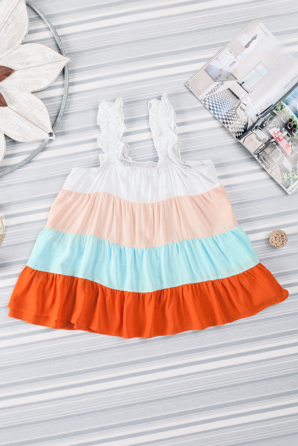Multicolor Frill Tiered Colorblock A-line Sundress