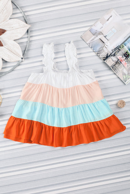 Multicolor Frill Tiered Colorblock A-line Sundress