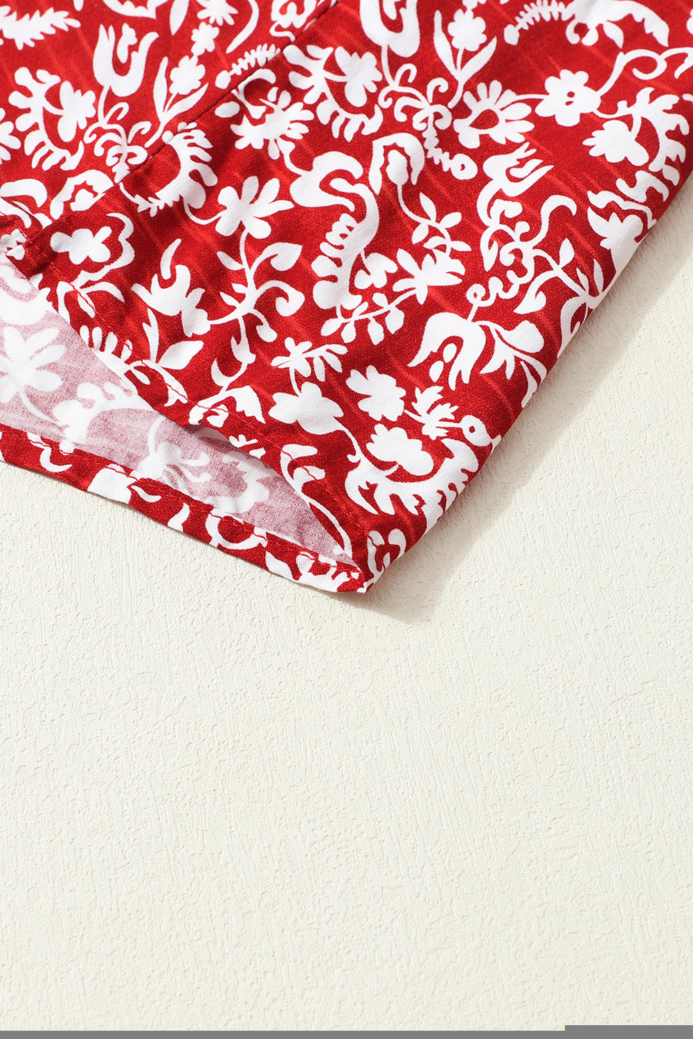 Russet Orange Floral Print Smocked Tie Neck Blouse