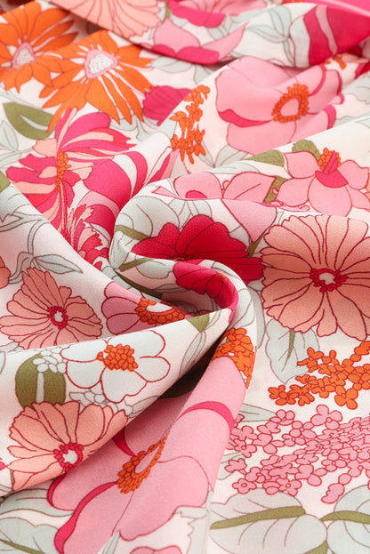 Pink Lace-up Halter Backless High Waist Floral Maxi Dress