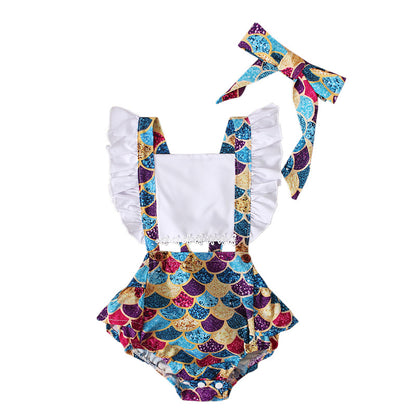 Summer Flying Sleeve Suspender Romper Top Bow Tie Towel Two-piece Children's Clothing