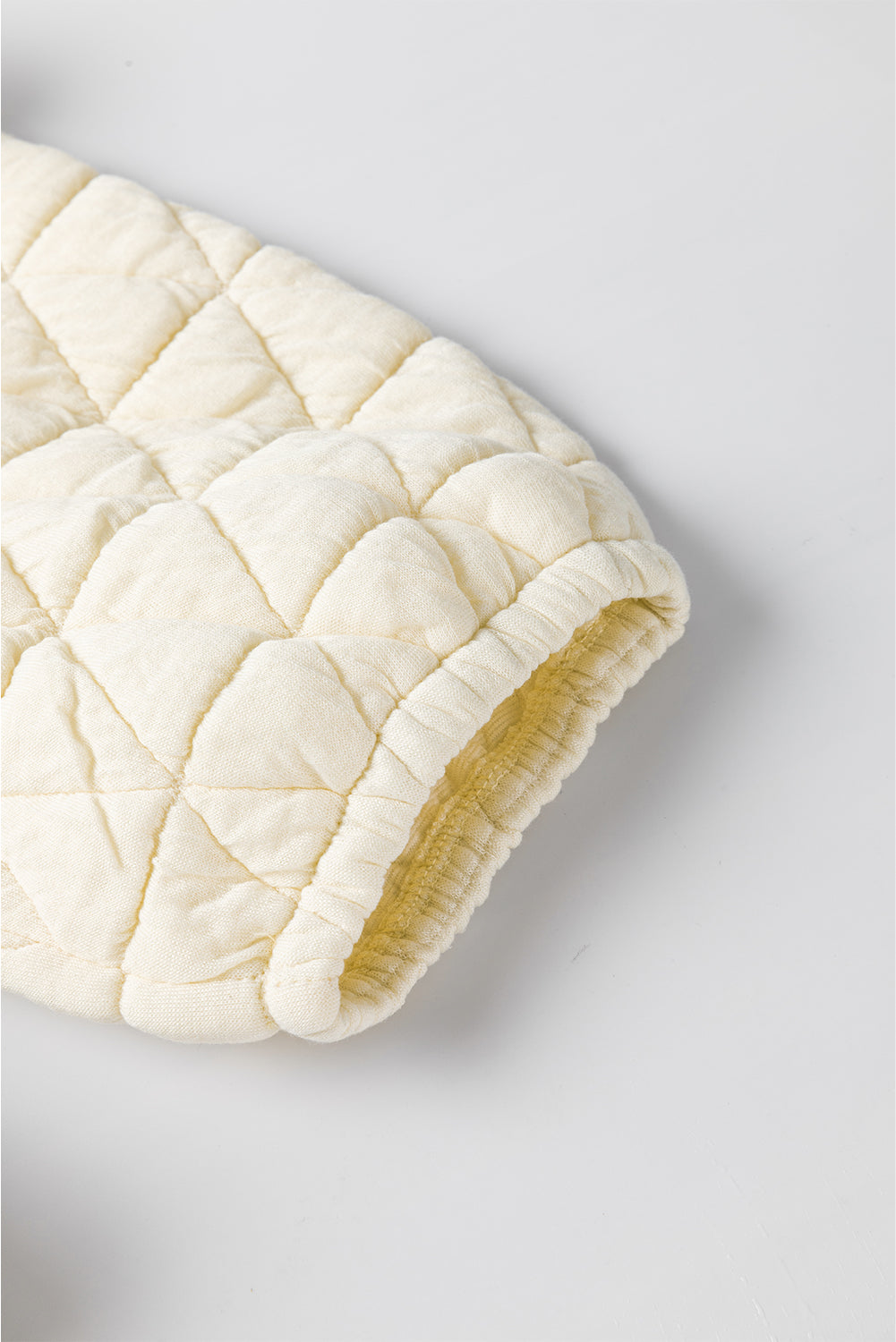 Beige Quilted V Neck Hoodie Drawstring Shorts Set