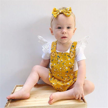 Children's Clothing Yellow Floral Strap Triangle Rompers Suit