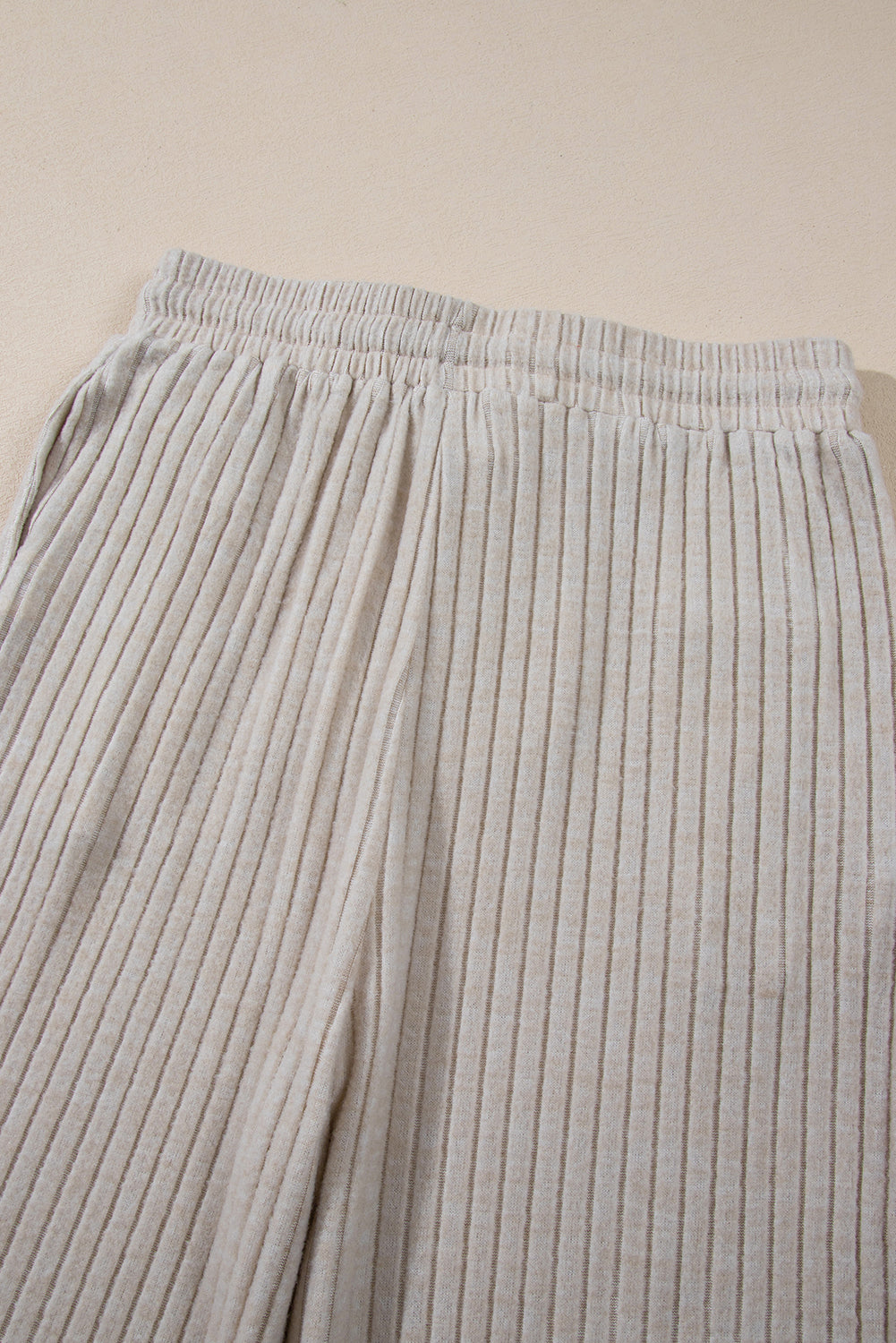 Pink Plain Ribbed Loose Fit Two Piece Lounge Set