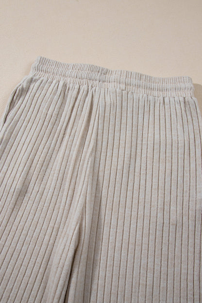 Pink Plain Ribbed Loose Fit Two Piece Lounge Set