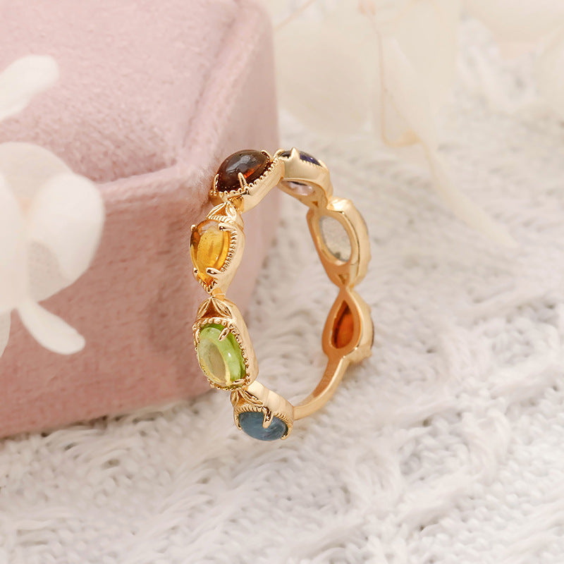 Artistic Retro 925 Silver Citrine Olivine Lengthened Ring
