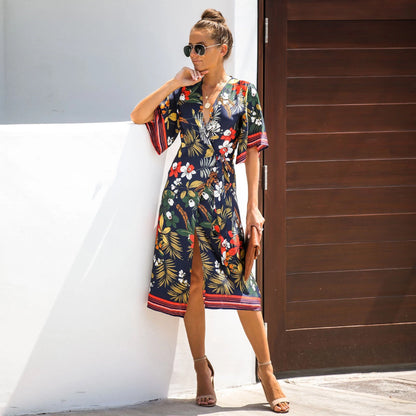 Women's Cardigan Lace-up Vacation Sun Protection Clothing Bohemian Printed Dress