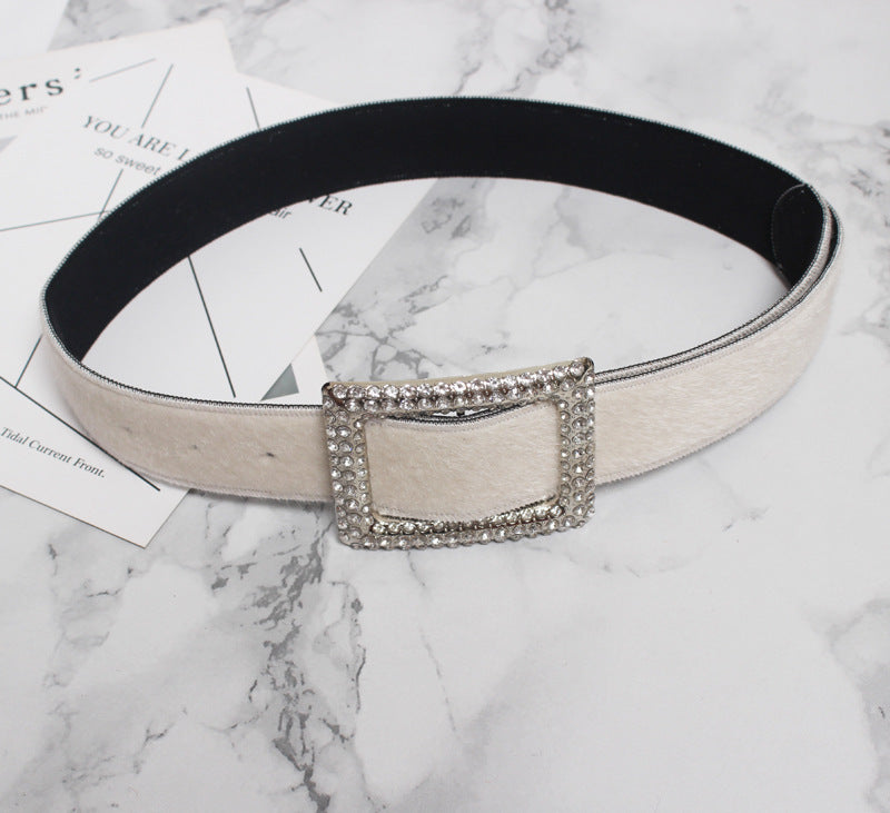 Women's Decorative Fur Wide Belt With Diamond