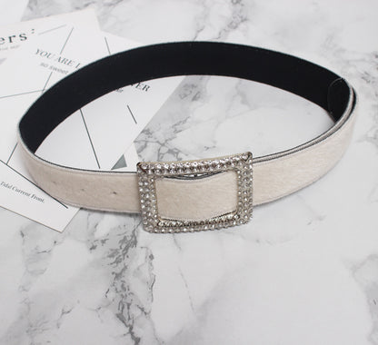 Women's Decorative Fur Wide Belt With Diamond